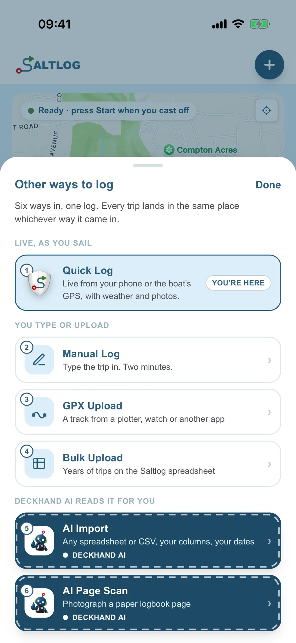 Saltlog's six ways to log a trip